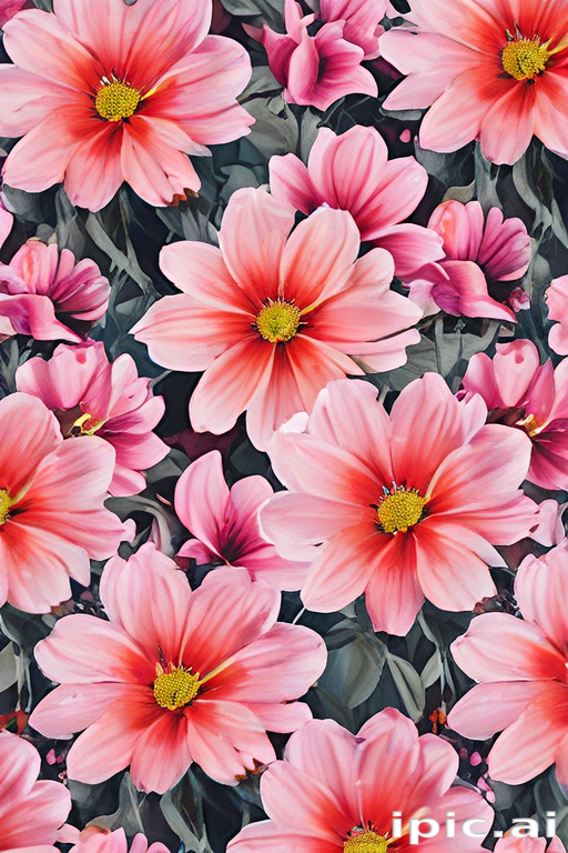 Vibrant Floral Pattern Featuring Pink Flowers Against a Dark Background