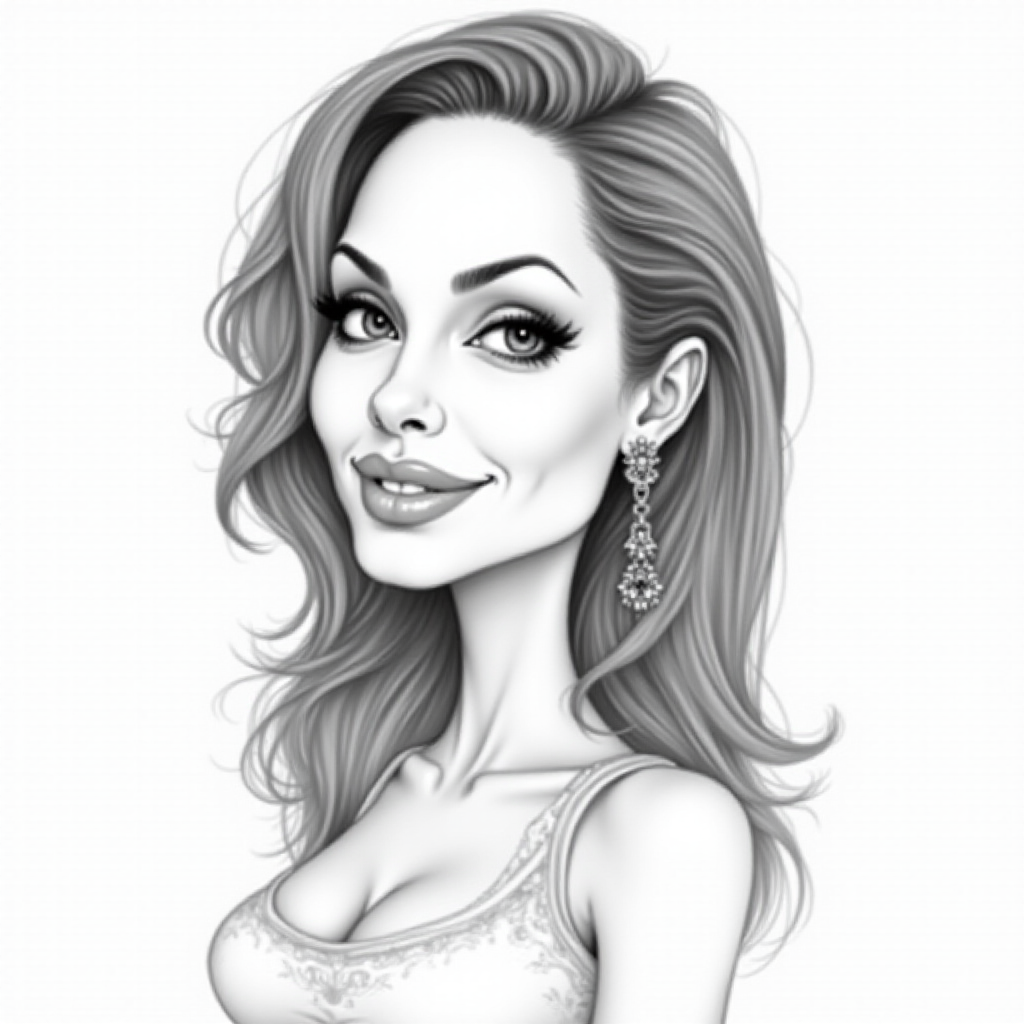 Angelina jolie caricature. A pencil-drawn caricature of the actress Angelina Jolie