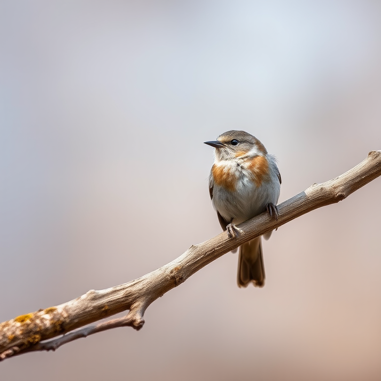 A perched bird on a weathered branch with a softly blurred background, captured in high resolution with a DSLR camera, 85mm lens, f/2.8 aperture, ISO 200, 1/500 sec shutter speed, natural light for enhanced detail and contrast.