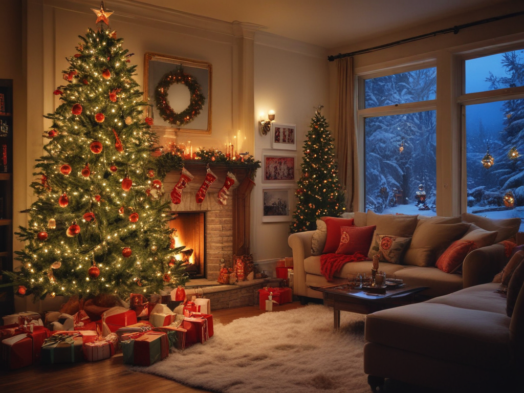A Cozy Living Room Decorated for Christmas with a Beautiful Tree