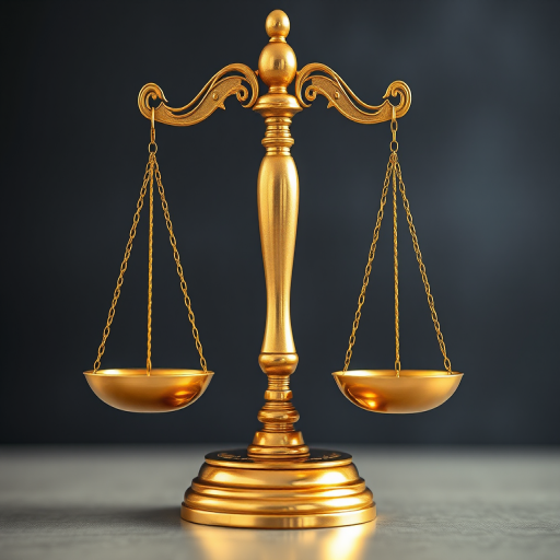 create an illustration of a golden balance scale with a stylized design, shot from a front view with a shallow depth of field to emphasize the scales, using a DSLR camera with an aperture of f/2.8, ISO 100, and a focal length of 50mm for a sharp and clear image with vibrant colors