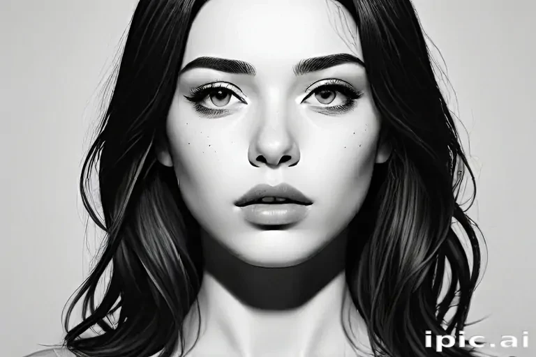 Elegant Black and White Portrait of a Young Woman with Long Hair