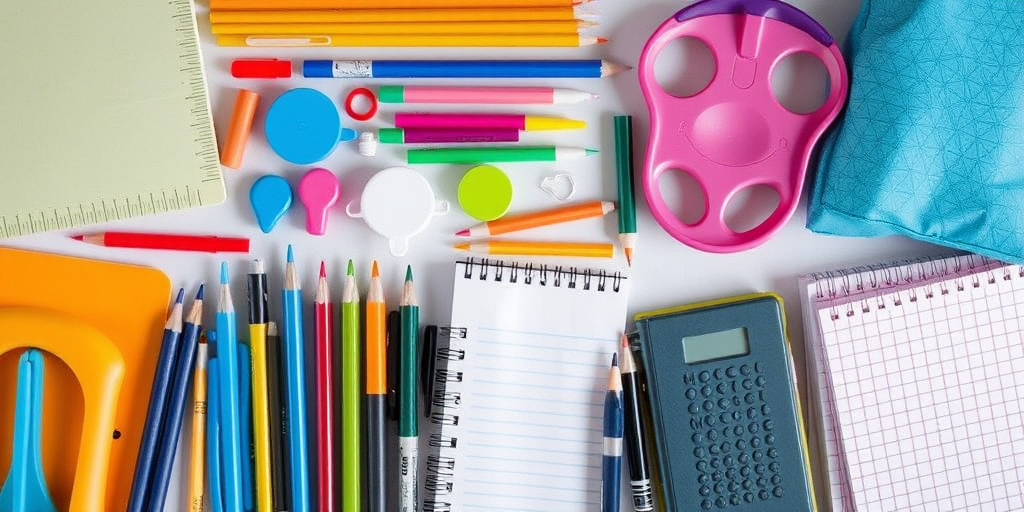 Regenerate the image of a collection of school supplies arranged neatly, using a high-resolution digital camera at f/5.6, 1/125s shutter speed, 24mm lens, top-down view, soft natural lighting for enhanced clarity and detail.