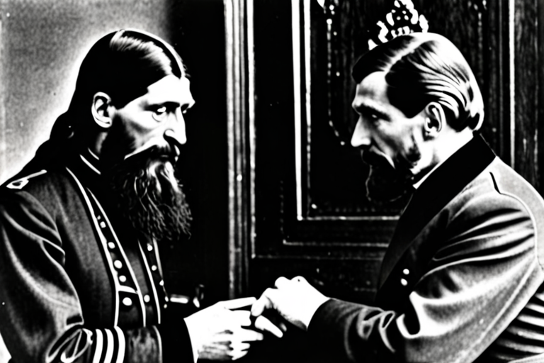 Grigory Rasputin talking with tsar Nicholas II