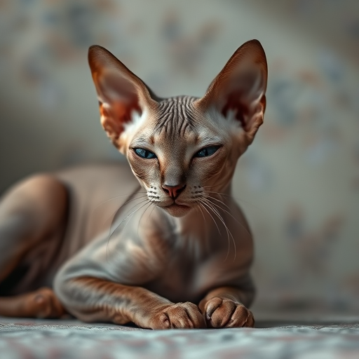 A graceful, photorealistic raw photograph of a beautiful sphinx cat  doing cat things