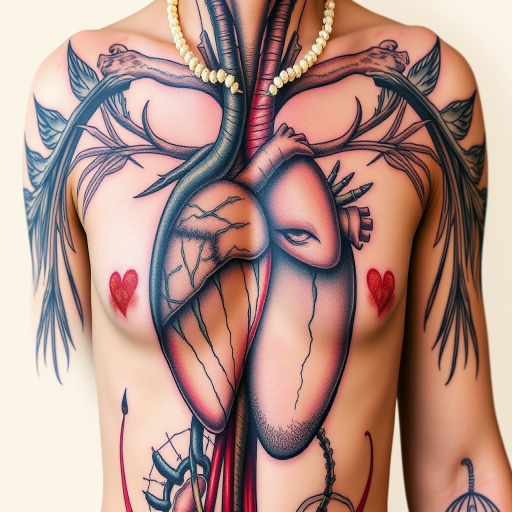 Anatomical tattoo dubbed "Dissected Beauty" portraying highly detailed and scientifically accurate representations of human anatomy with a blend of realistic and stylized elements