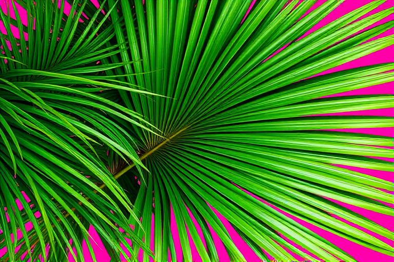 regenerate an image of lush green palm fronds arranged in a fan-like pattern against a vibrant background