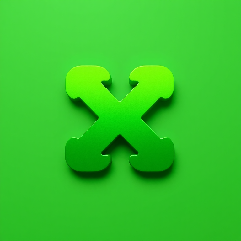 Create an image of a stylized green logo resembling a software application with a prominent letter X, soft gradients in varying shades of green, photographed with a DSLR camera, aperture f/8, ISO 100, 50mm lens, top-down view, using natural lighting.