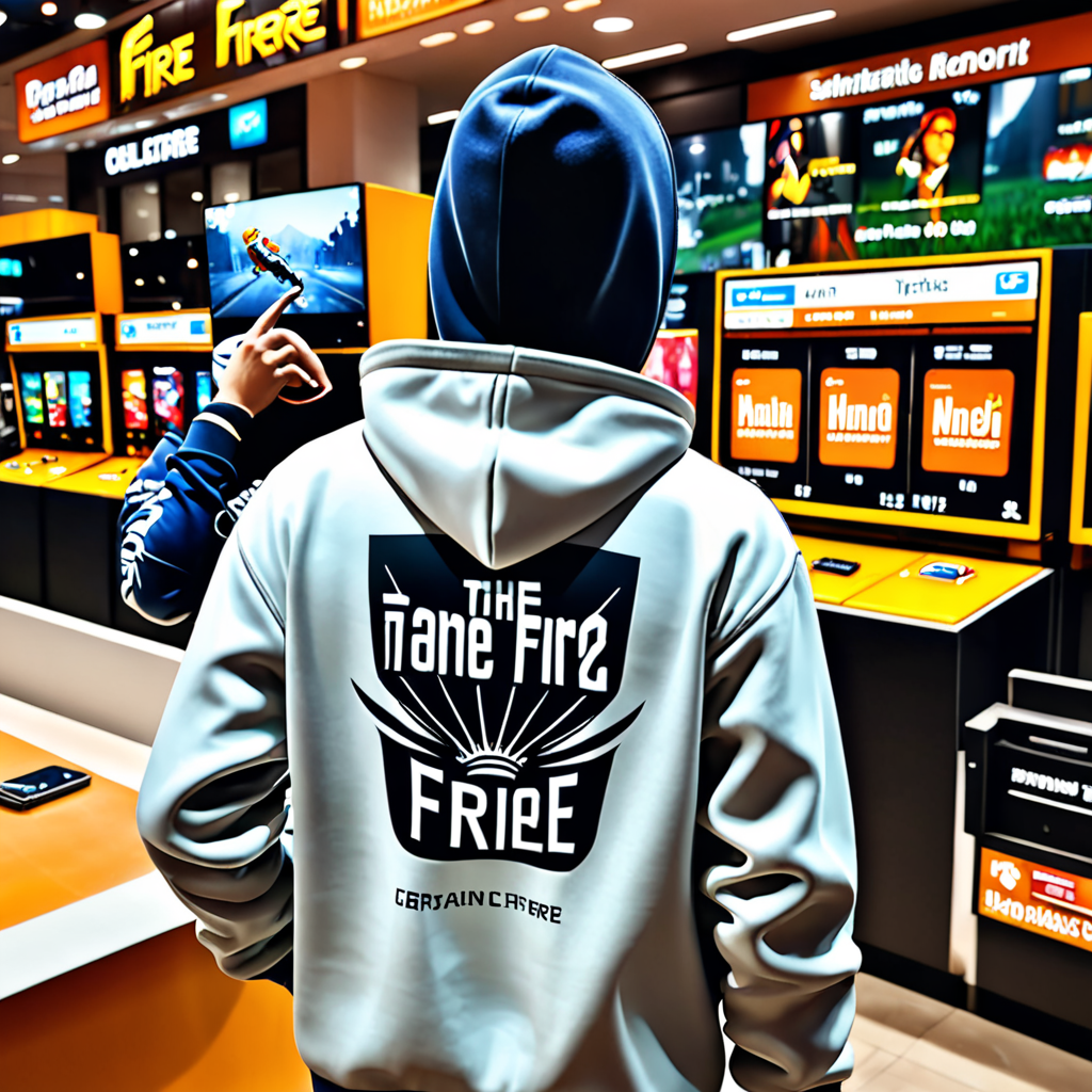 Free Ai Image Generator - High Quality and 100% Unique Images - iPic.Ai — A  boy playing free fire mobile game in game centre in mobile wearing hoodie  his Ujjwal name written on hoodie