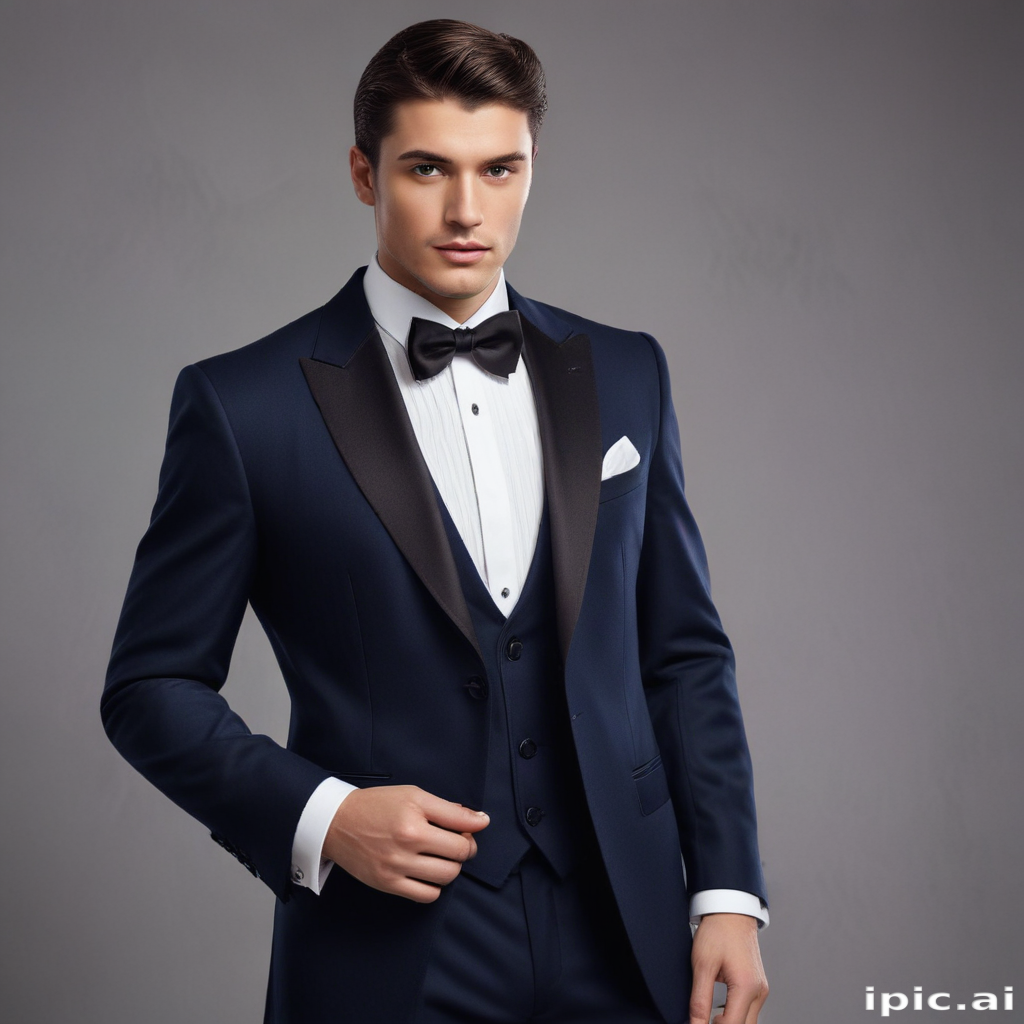 Elegant Young Man in a Classic Tuxedo with a Bow Tie