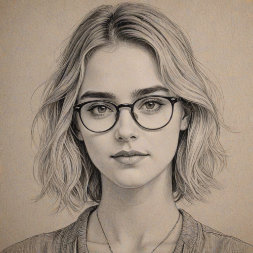 Enticing Katelyn Tarver, pencil sketch, portrait of Sublime woman 1922s in glasses, hair style beatnik, outline, clear lines, fine lines, 8k