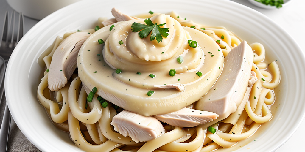chicken noodles and mashed potatoes