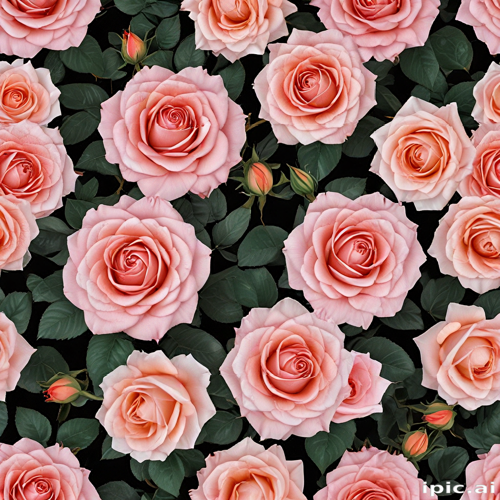 Beautiful Arrangement of Pink Roses with Green Leaves on a Dark Background