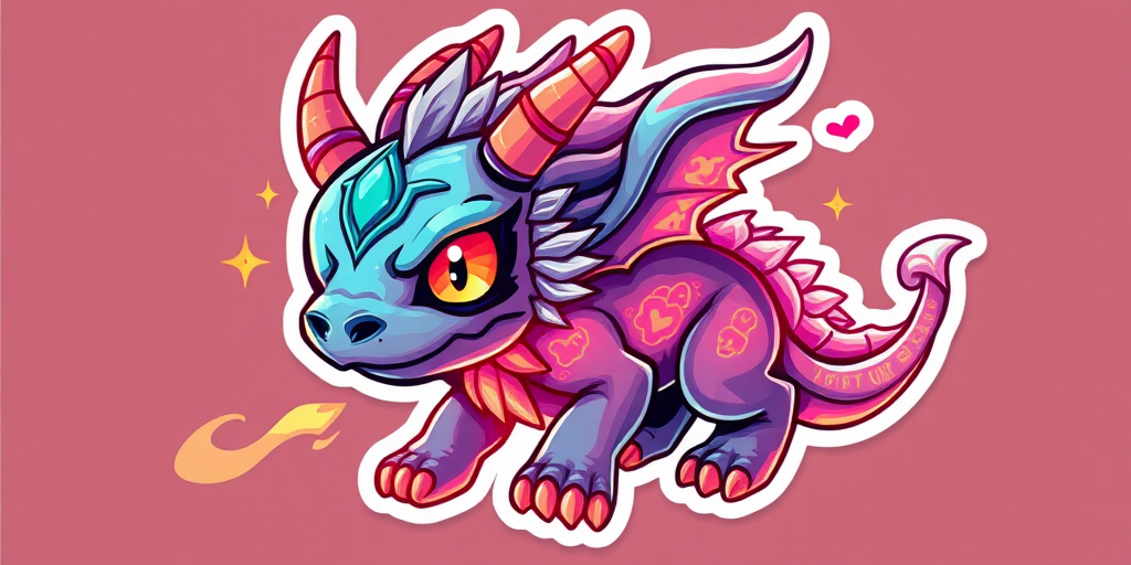 A cute sticker design of a (mythical creature, with energy, textures, and luminous vivid color)