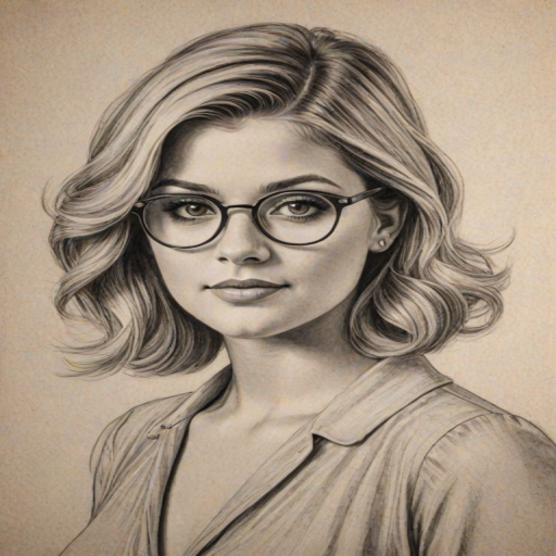 Delightful Lauren Alaina, pencil sketch, portrait of Elegant woman 1926s in glasses, hair style beatnik, outline, clear lines, fine lines, 8k