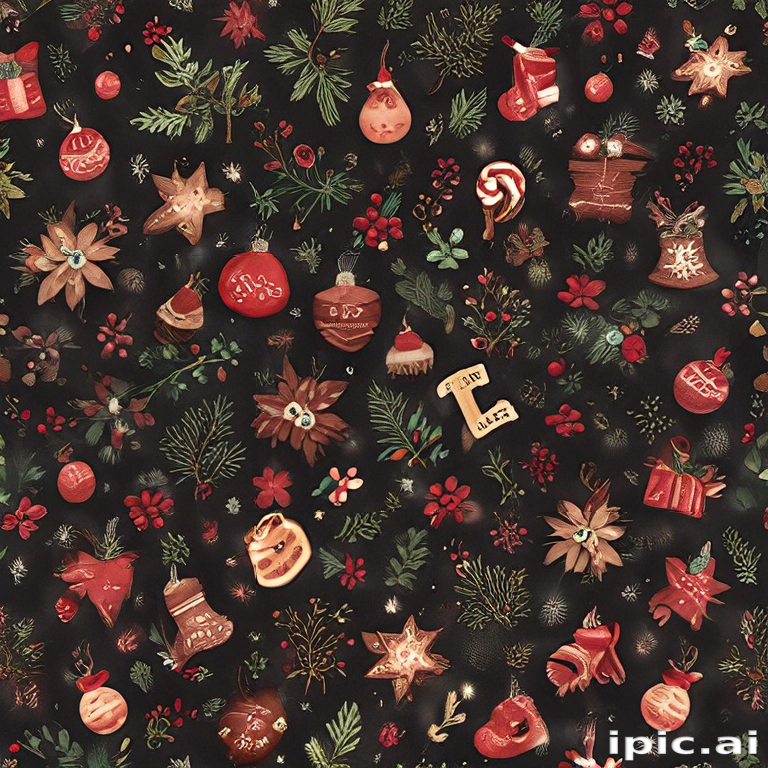 Festive Pattern of Christmas Ornaments and Holiday Decorations on Dark ...