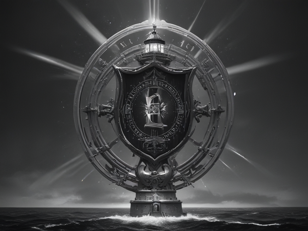 Design a black and white crest with a lighthouse, its base has ...