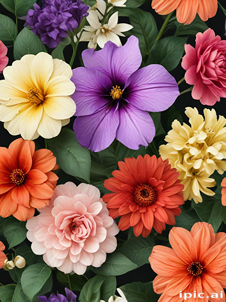 Vibrant Floral Arrangement Featuring a Variety of Colorful Blossoms and ...