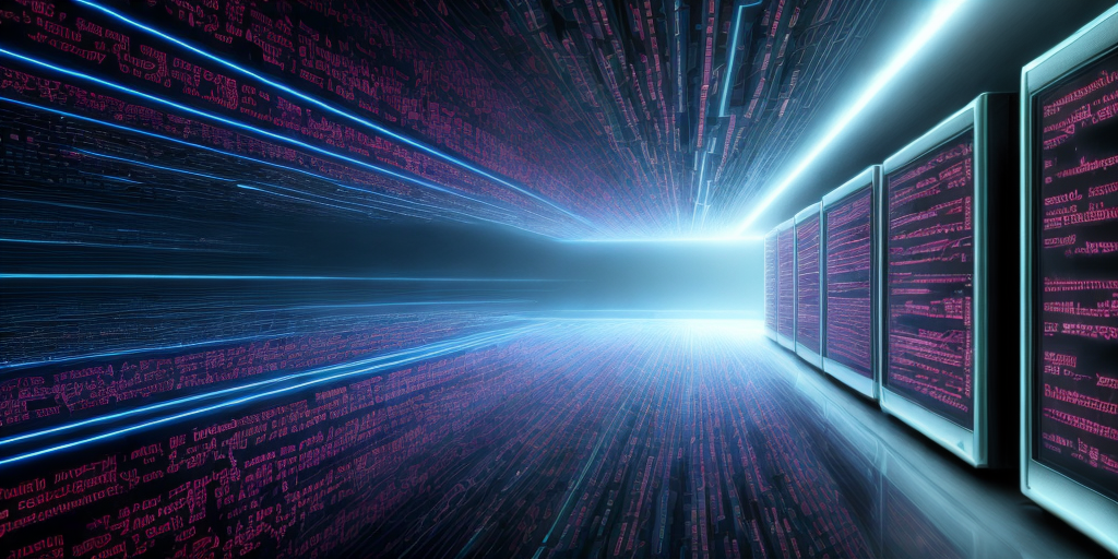 show a landscape of databases processing data in a cyberpunk universe