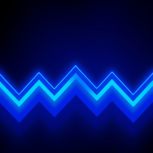 create a vibrant abstract pattern with zigzag lines in neon blue and teal colors against a dark gradient background, using a high-resolution camera, 50mm lens, f/1.8 aperture, 1/60 shutter speed, and a soft focus effect for enhanced depth and clarity.