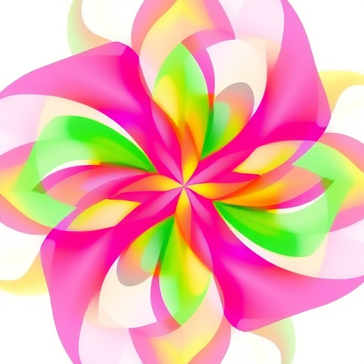 Create a vibrant and colorful abstract design featuring interwoven shapes in bright pink, green, and yellow, high-resolution, 50mm lens, f/2.8 aperture, ISO 100, top-down view, digital illustration style.