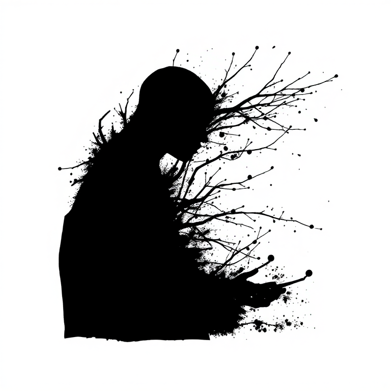 Generate a high-resolution abstract black silhouette design on a plain background using a Canon EOS R5 camera with a 50mm f/1.2 lens, set to ISO 200, aperture f/8, and shutter speed 1/125s for balanced exposure and sharp details.