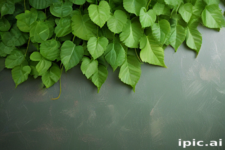 Lush Green Leaves Cascading Elegantly Over a Smooth Textured Background