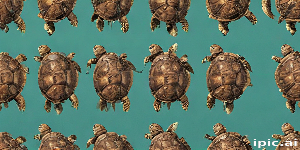 Floating Turtles in a Repetitive Pattern Against a Vibrant Background