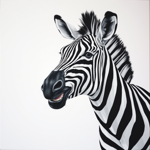 Abstract black and white acrylic portrait of an over exaggerated laughing (Zebra). Minimalism style. White background.