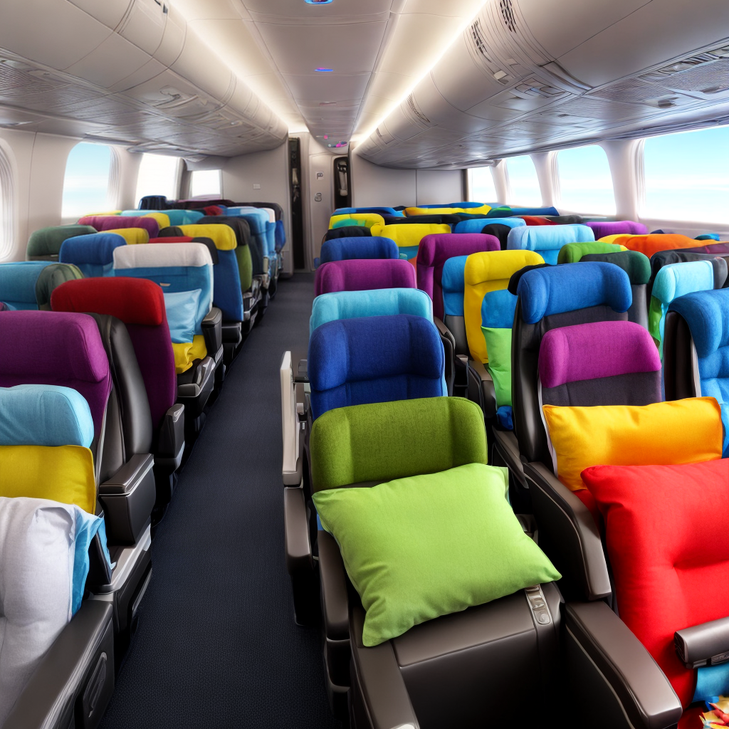 Rainbow cats inside aircraft cabin of 2030