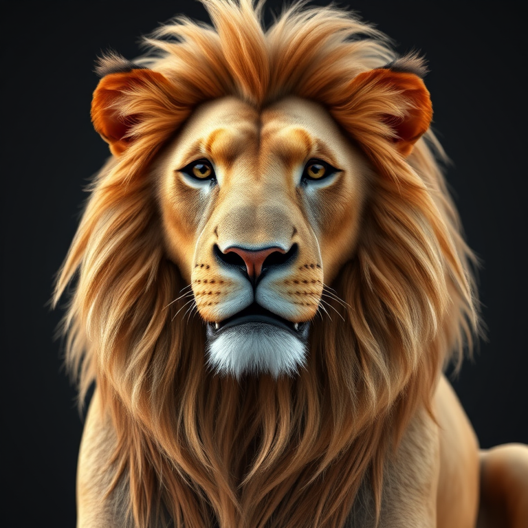 a highly detailed 3D rendering of a majestic lion, showcasing its flowing mane and muscular build, captured in a close-up view with a DSLR camera at f/2.8, ISO 100, 50mm lens, natural lighting to enhance textures and colors