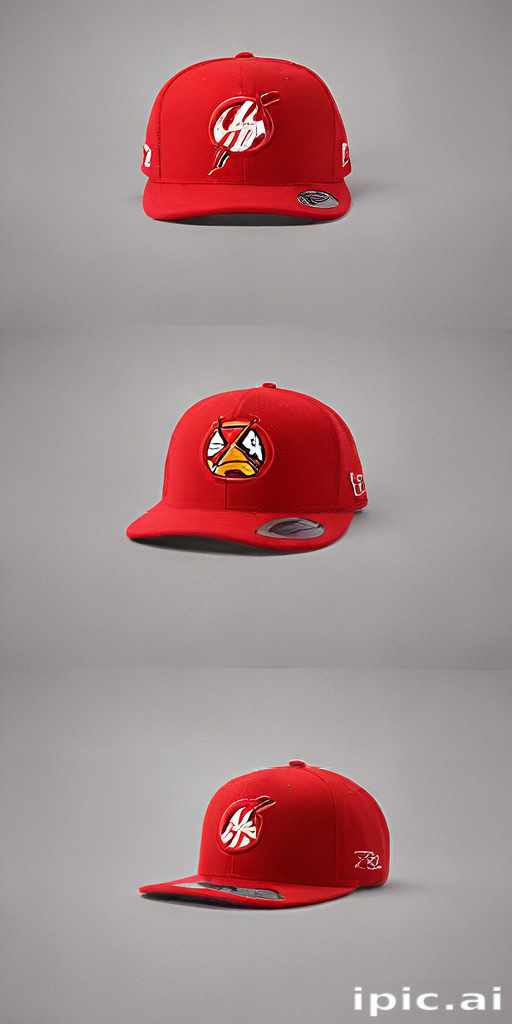 Red Snapback Cap Featuring Unique Logo Design and Stylish Branding Elements