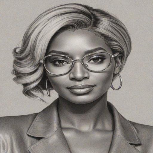 Alluring Nene Leakes, pencil sketch, portrait of Splendid woman 1971s in glasses, hair style beatnik, outline, clear lines, fine lines, 8k