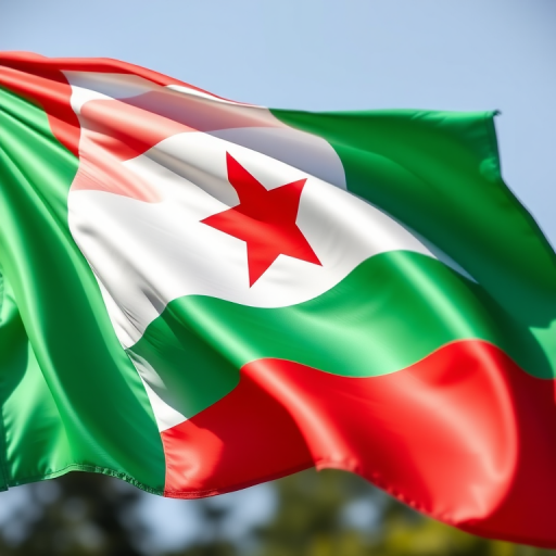 Create a high-resolution image of a waving Ivory Coast flag with vibrant colors, captured at a 50mm lens, f/4 aperture, ISO 200, in natural light, with a slight depth of field to emphasize the flag's details.