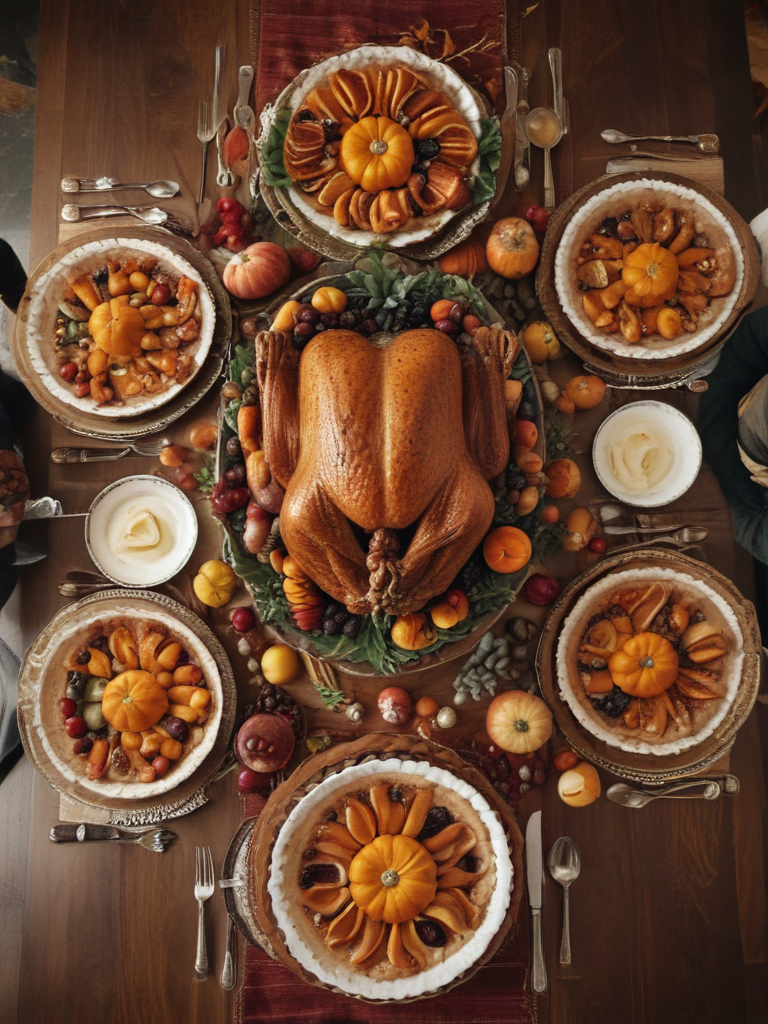 Festive Thanksgiving Dinner Table with Roast Turkey and Seasonal ...