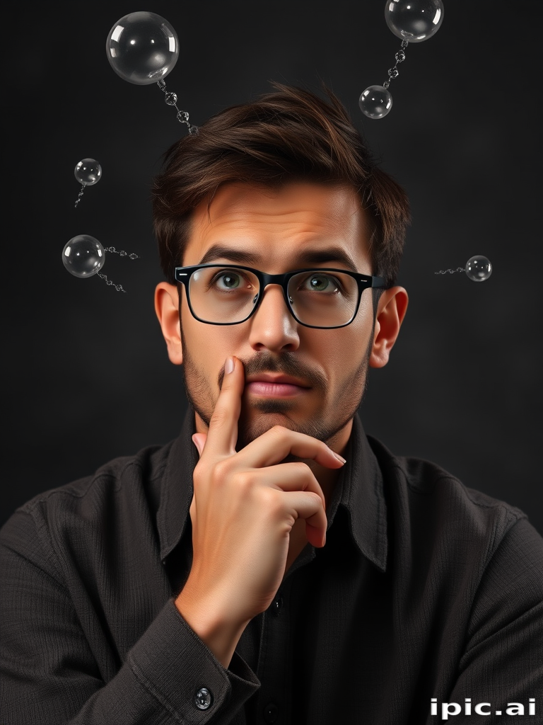 Thoughtful Man Contemplating Ideas with Bubbles Representing Creative ...