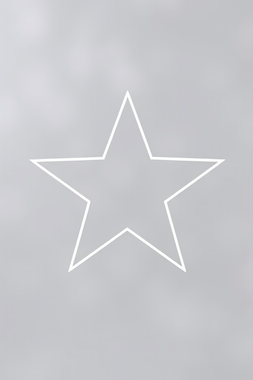Create a high-resolution digital image of a simple outline star on a transparent background, using a DSLR camera with a 50mm lens, aperture f/2.8, ISO 100, and a shallow depth of field to enhance focus on the star shape.