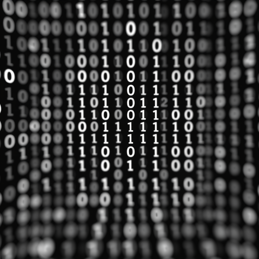 generate a high-quality image of a binary code background with a dynamic perspective, shallow depth of field, captured with a DSLR camera at f/2.8, ISO 100, 50mm lens, 1/60s shutter speed, black and white color scheme, emphasizing contrast and clarity