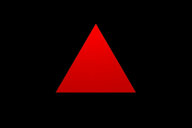 Create a high-resolution image of a red triangle on a black background, using a DSLR camera, aperture f/2.8, ISO 100, shutter speed 1/200 sec, focused from a 50mm lens with a shallow depth of field to enhance clarity.