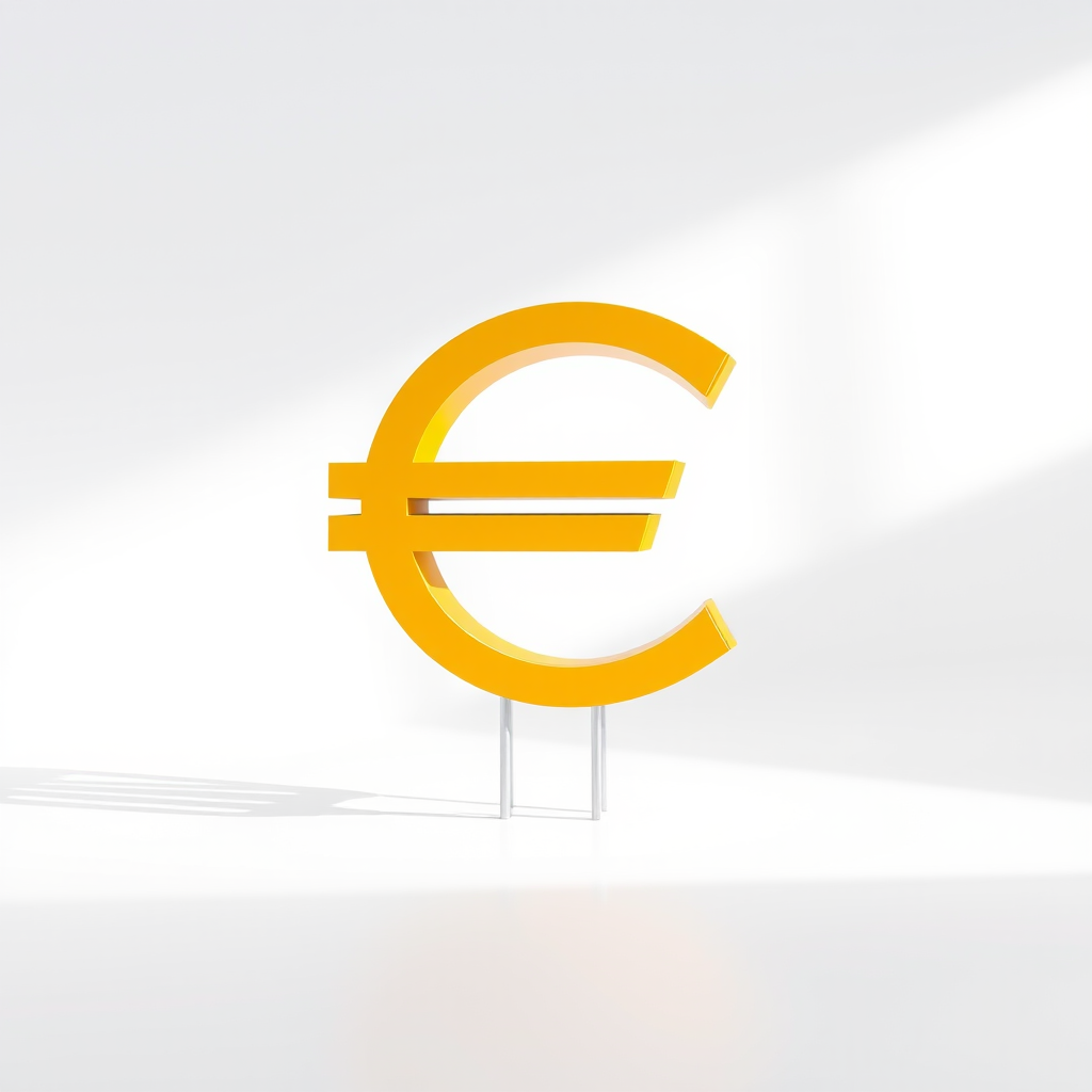 Create a high-resolution vector image of the Euro currency symbol with a clean, minimalist design, using a DSLR camera with a 50mm lens, aperture set to f/2.8, ISO 100, in a bright studio setting with soft lighting to enhance clarity and detail.