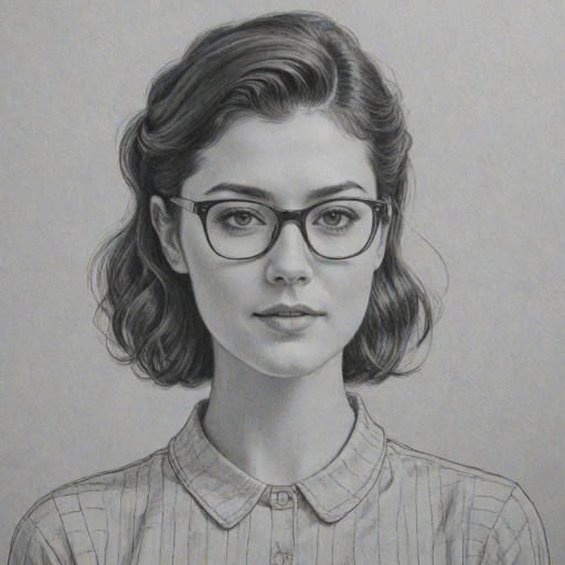 Comely Mary Elizabeth Winstead, pencil sketch, portrait of Beauteous woman 1947s in glasses, hair style beatnik, outline, clear lines, fine lines, 8k