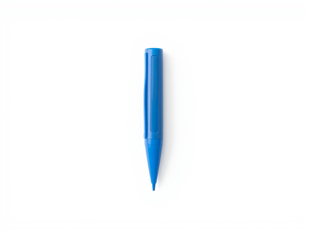 High-quality image of a large blue marker on a plain white background, close-up shot, using a DSLR camera at 50mm focal length, aperture f/2.8, ISO 100, with soft natural lighting.