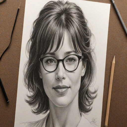 Gorgeous Sophie Marceau, pencil sketch, portrait of Graceful woman 1955s in glasses, hair style beatnik, outline, clear lines, fine lines, 8k