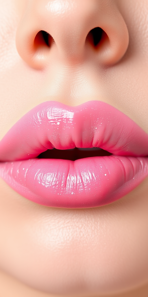 Whimsical Cotton Candy lip shade presenting a pastel pink tone, sparkly finish, and sweet fragrance, perfect for playful and youthful makeup concepts