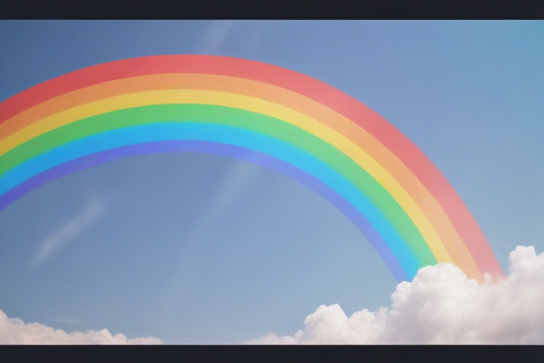A Vibrant Rainbow Arcing Across a Clear Blue Sky with Fluffy Clouds