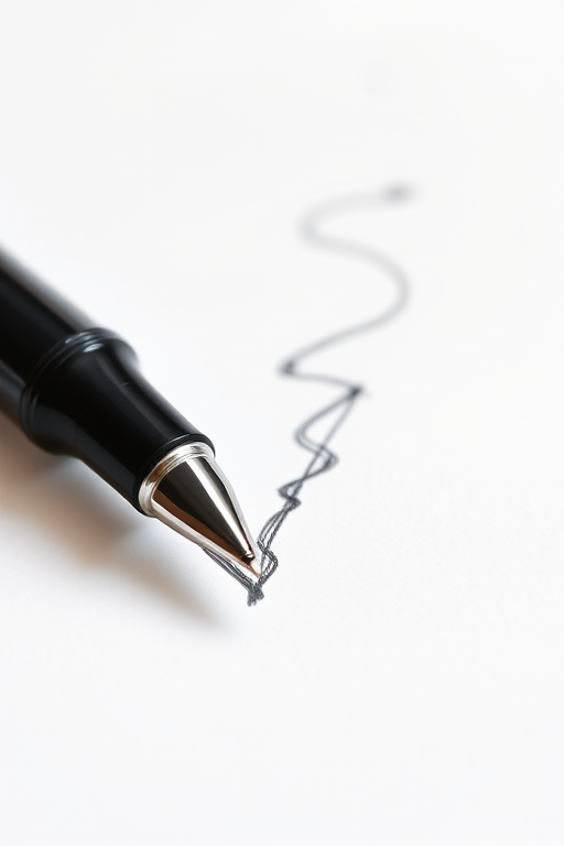 Create a high-resolution vector graphic of a fountain pen drawing on a sheet of lined paper with a clean white background, shot with a Canon EOS R5 at f/8, 1/125s, ISO 100, in a close-up view to enhance detail and clarity.