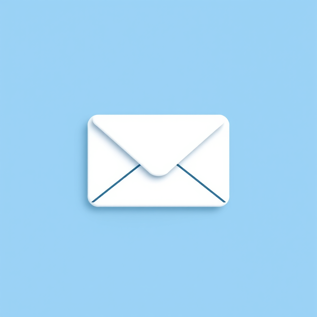 Create a high-resolution digital illustration of an envelope icon, centered on a plain blue background, using a Canon EOS R5 with a 50mm lens, settings at f/1.8, ISO 100, and a shallow depth of field for enhanced clarity and detail.