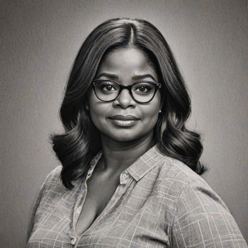 Superb Octavia Spencer, pencil sketch, portrait of Wonderful woman 1961s in glasses, hair style beatnik, outline, clear lines, fine lines, 8k