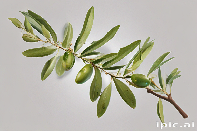 Fresh Olive Branch with Lush Green Leaves and Ripe Olives Hanging