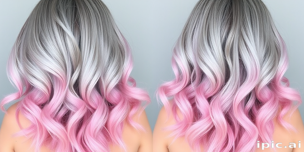 Silver-gray ombre flowing into pastel pink ends, styled in beachy waves, the Moonlit Mermaid style embodies ethereal beauty and otherworldly charm